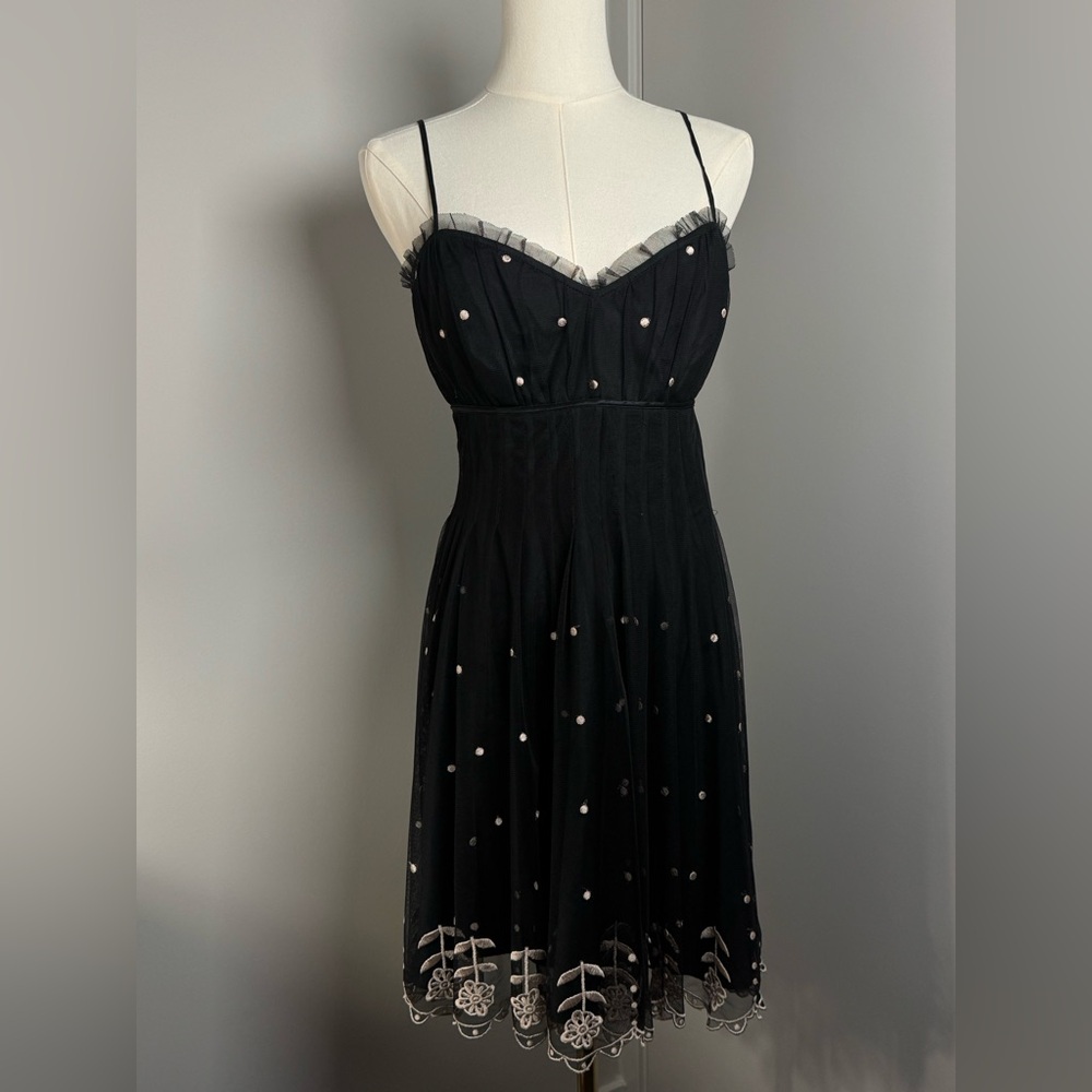 Betsy Johnson Tulle Daisy Dot Black Embroidered Dress size 10